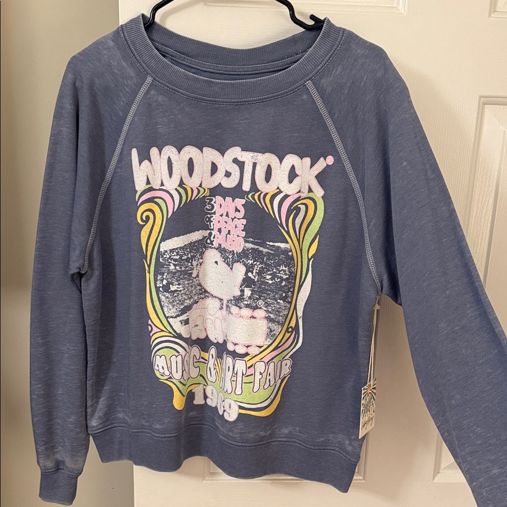 Recycled Karma Blue Woodstock Graphic Sweatshirt